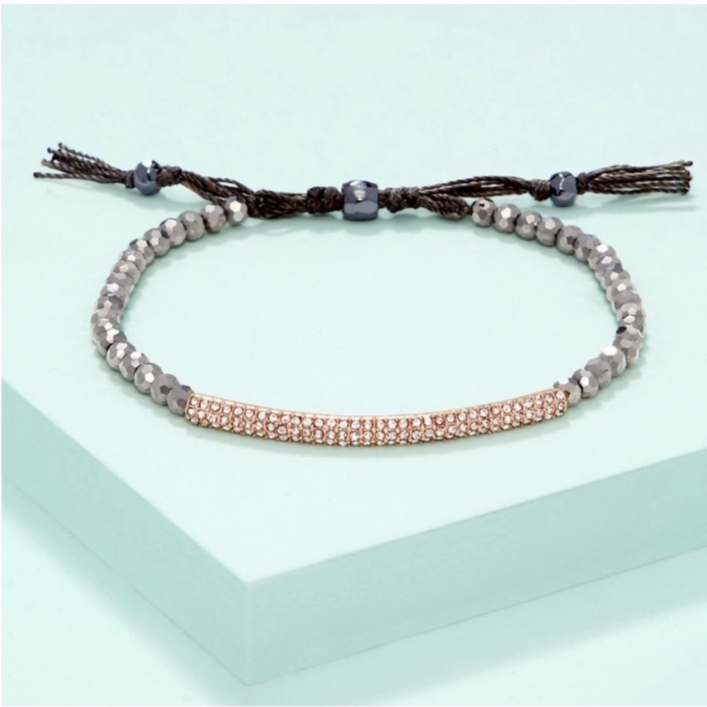 Stella & Dot Tribute gunmetal gray and rose gold adjustable bracelet